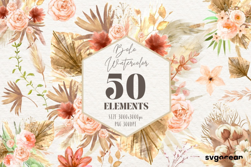 boho-flowers-watercolor-clipart-bundle