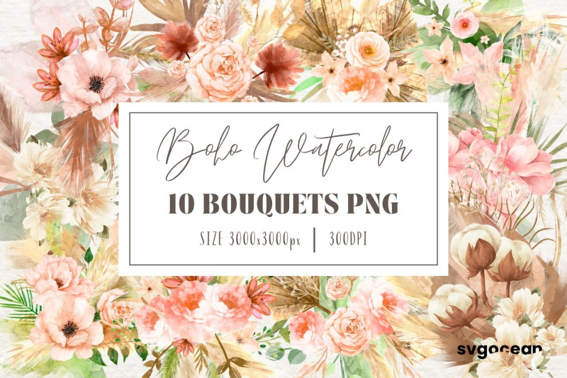 boho-flowers-watercolor-clipart-bundle