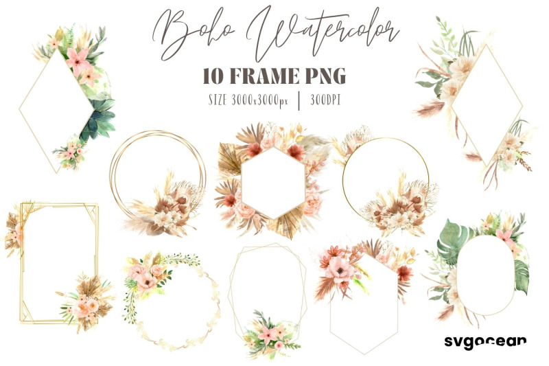 boho-flowers-watercolor-clipart-bundle