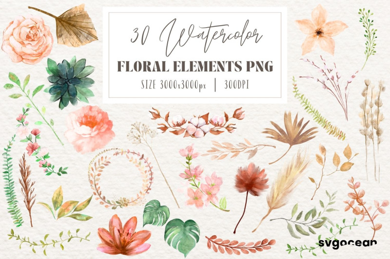 boho-flowers-watercolor-elements-bundle