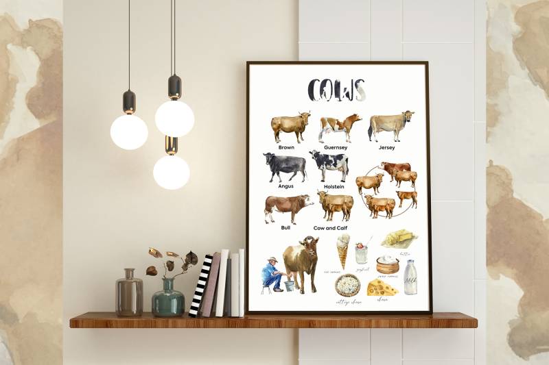 watercolor-cow-clip-arts-posters-life-cycle