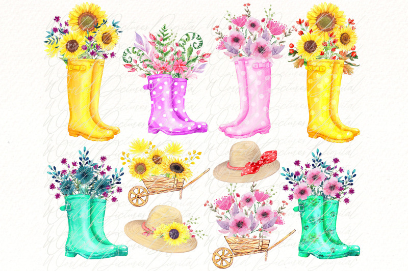 floral-wellington-boots-watercolor-clipart-farm-clip-art