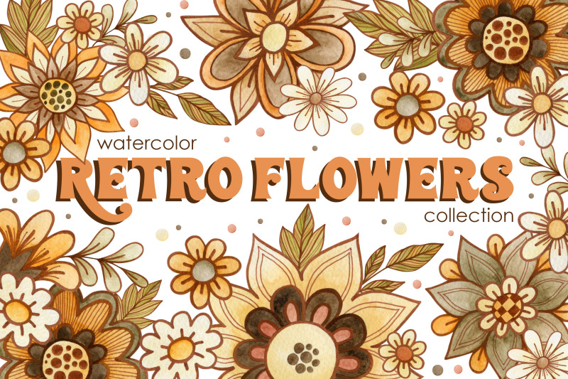 watercolor-retro-flower-collection