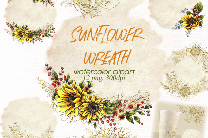 watercolor-sunflower-wreath-clipart-summer-floral-png