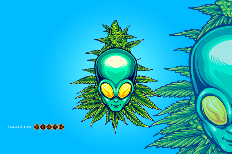 alien-head-with-weed-plant-illustrations