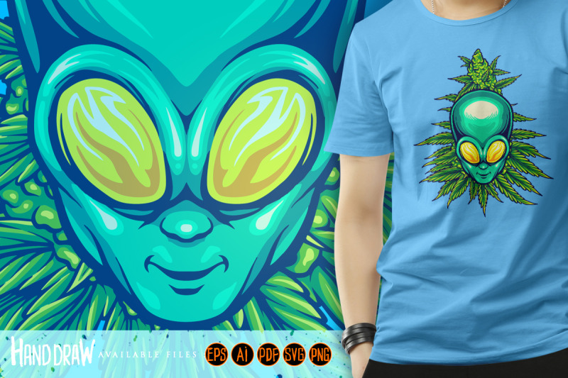 alien-head-with-weed-plant-illustrations