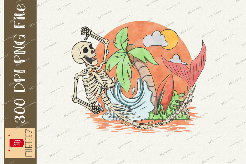 mermaid-skeleton-retro-tattoo-halloween