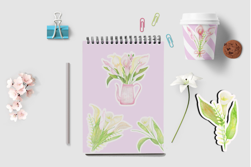 watercolor-bouquet-calla-lily-stickers-pack