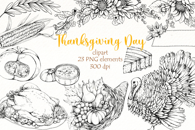 thanksgiving-black-and-white-clipart-fall-png-bundle