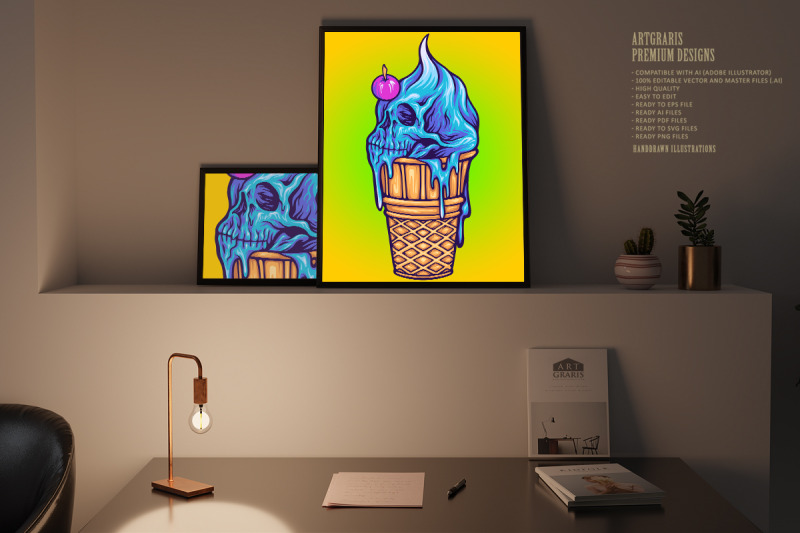 cute-skull-ice-cream-cone-illustrations