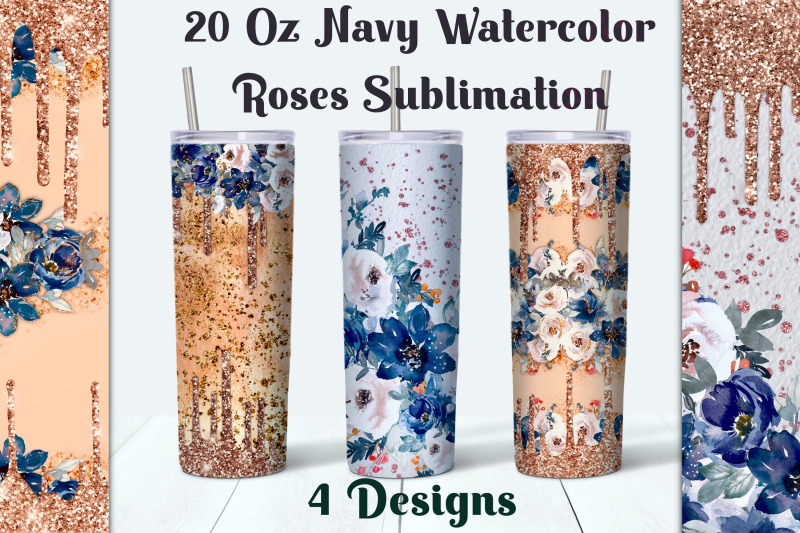 tumbler-watercolor-navy-and-white-roses-sublimation