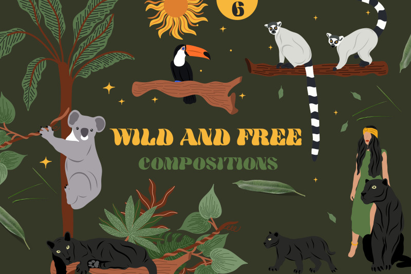 wild-and-free-compositions-vector-illustrations