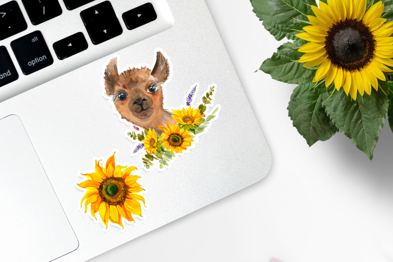 animals-llamas-sunflower-stickers