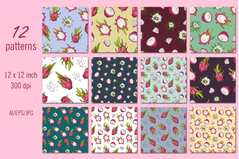 pitahaya-digital-paper-seamless-patterns