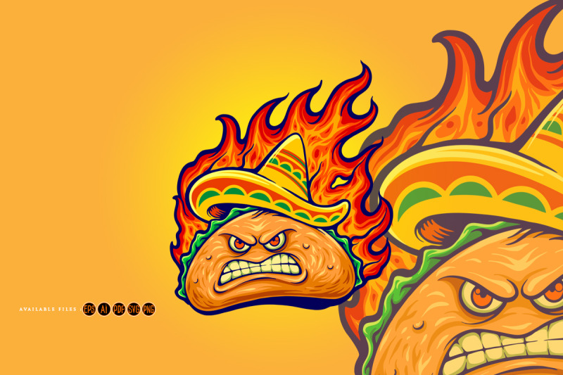 angry-delicious-mexican-taco-with-blazing-fire-illustrations