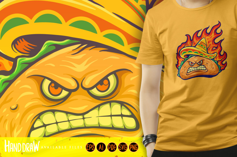 angry-delicious-mexican-taco-with-blazing-fire-illustrations