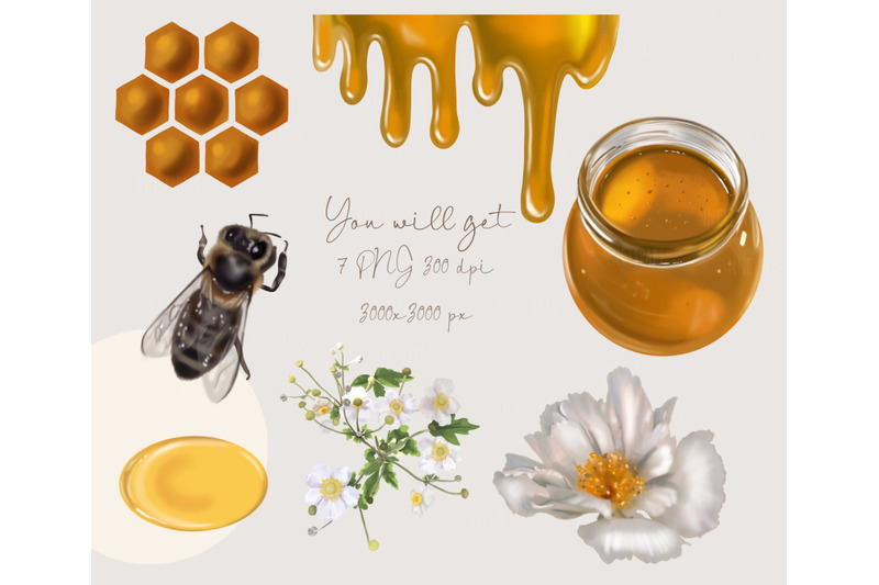 honey-bee-watercolor-clipart-png-honey-pot-honey-jar-summer-farm