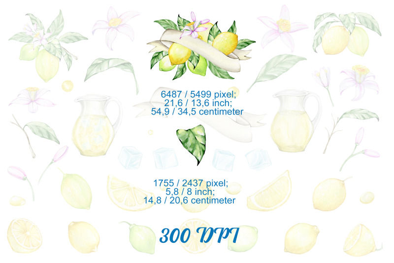 lemon-watercolor-clipart-hand-painting-fruit-lime-kitchen-food-wal