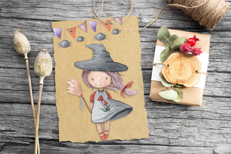 halloween-scenes-clipart-baby-witches-cute-watercolor-clipart