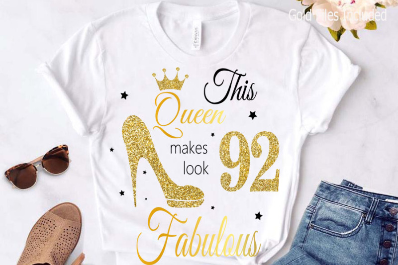 92nd-birthday-svg-queen-birthday-92nd-svg-gold-glitter-92nd-birthday