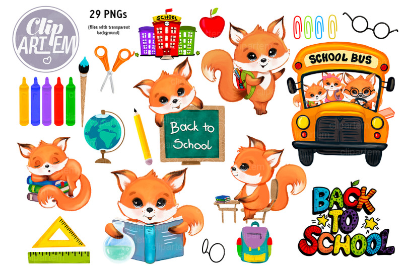 back-to-school-fox-bundle-29-png-clip-arts-bus-fox-teacher-student