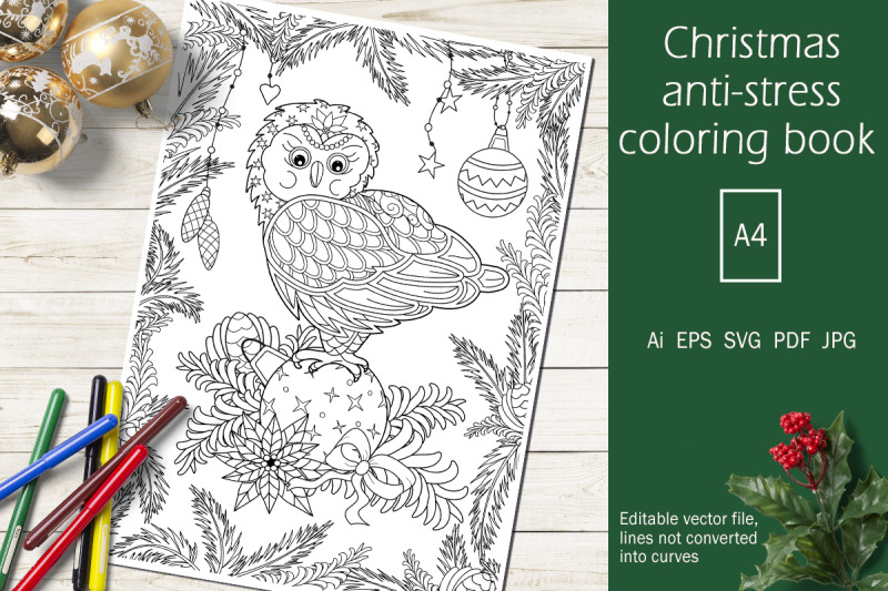 christmas-anti-stress-coloring-book-for-adults-and-children-owl