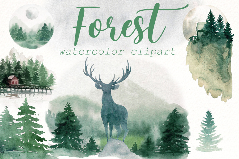 landscape-watercolor-clipart-forest-woodland-deer-png