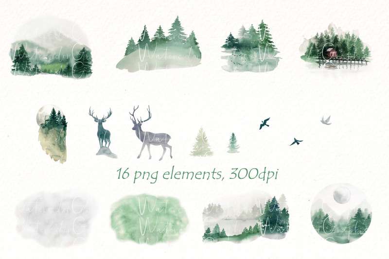 landscape-watercolor-clipart-forest-woodland-deer-png
