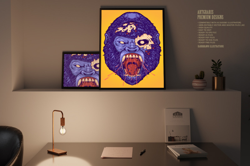 scary-angry-zombie-gorilla-monkey-illustrations