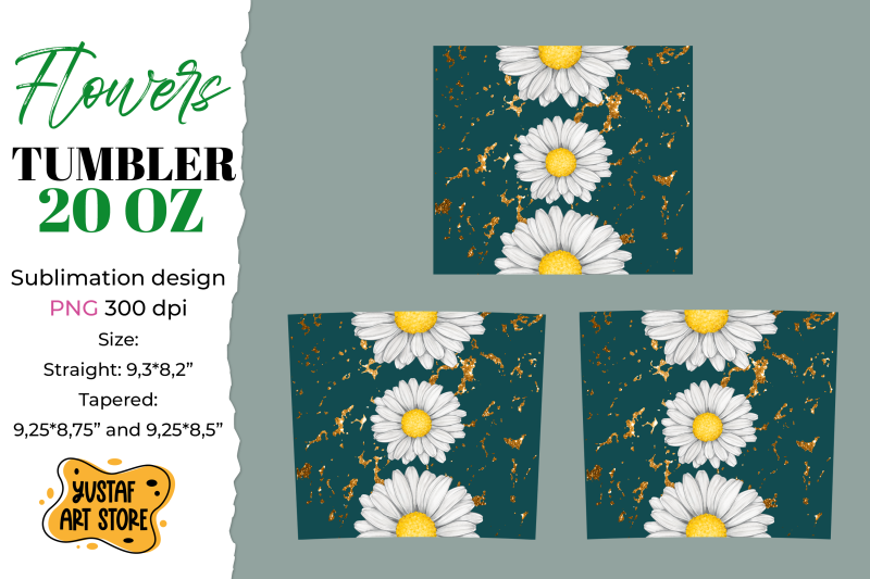 flower-tumbler-sublimation-design-daisy-on-green-background