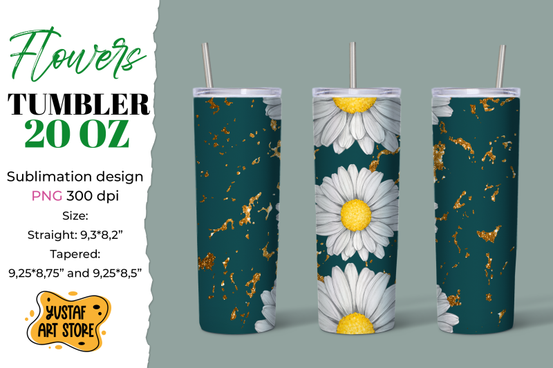 flower-tumbler-sublimation-design-daisy-on-green-background