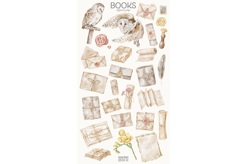 vintage-books-owls-letters