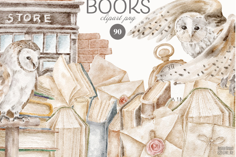 vintage-books-owls-letters