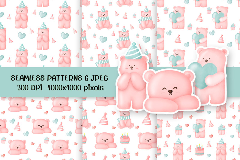 watercolor-cute-pink-bear-seamless-pattern