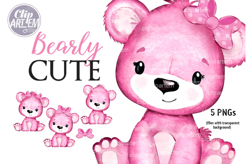 pink-baby-teddy-bear-cub-5-png-clip-art-images-set