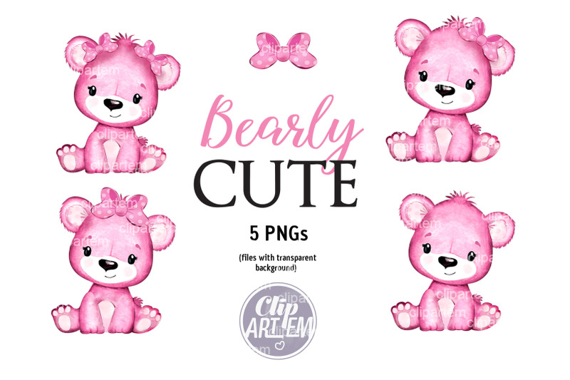 pink-baby-teddy-bear-cub-5-png-clip-art-images-set