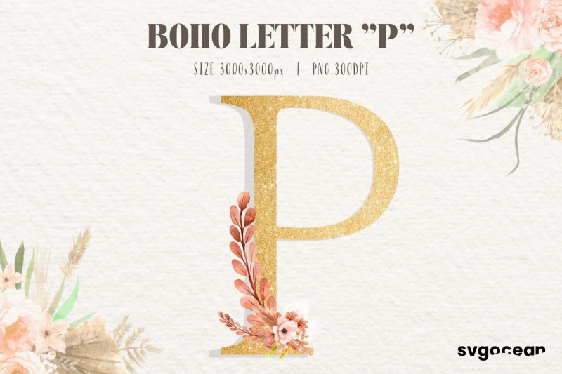 boho-floral-letter-p