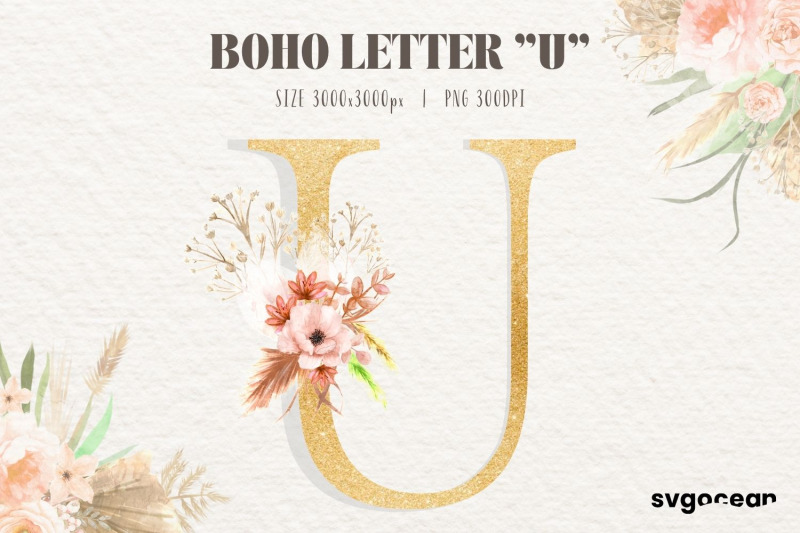 boho-floral-letter-u