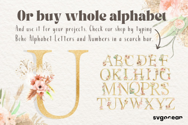 boho-floral-letter-u