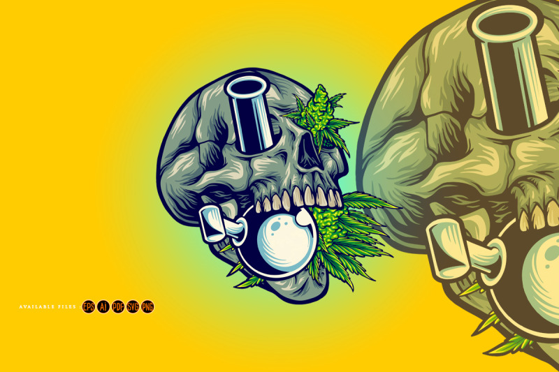 stone-skull-with-kush-glass-bong-weed-illustrations