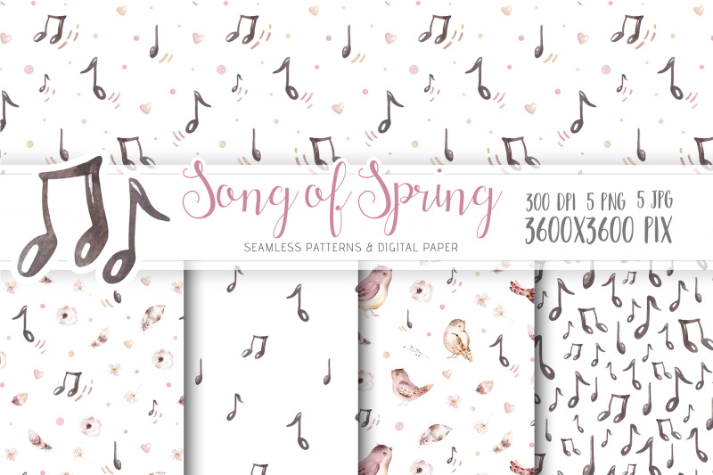 watercolor-cute-musical-spring-pattern-scrapbook-digital-paper