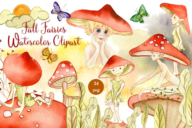 watercolor-fairies-mushroom-clipart-cute-illustration