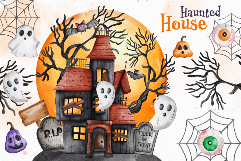 haunted-house-halloween-clipart-bundle