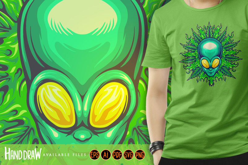 alien-head-with-weed-leaf-illustrations