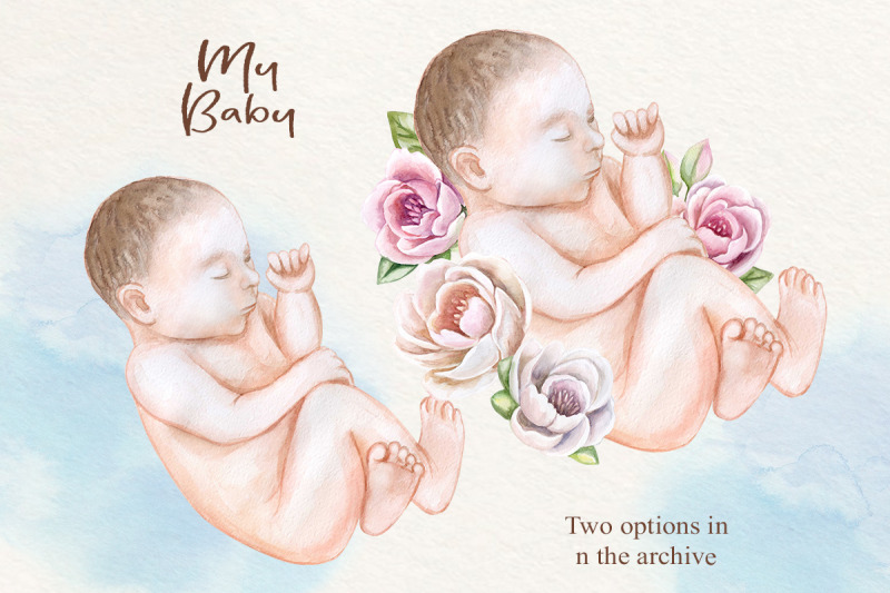 fetus-watercolor-newborn-baby-clipart-placenta-flowers