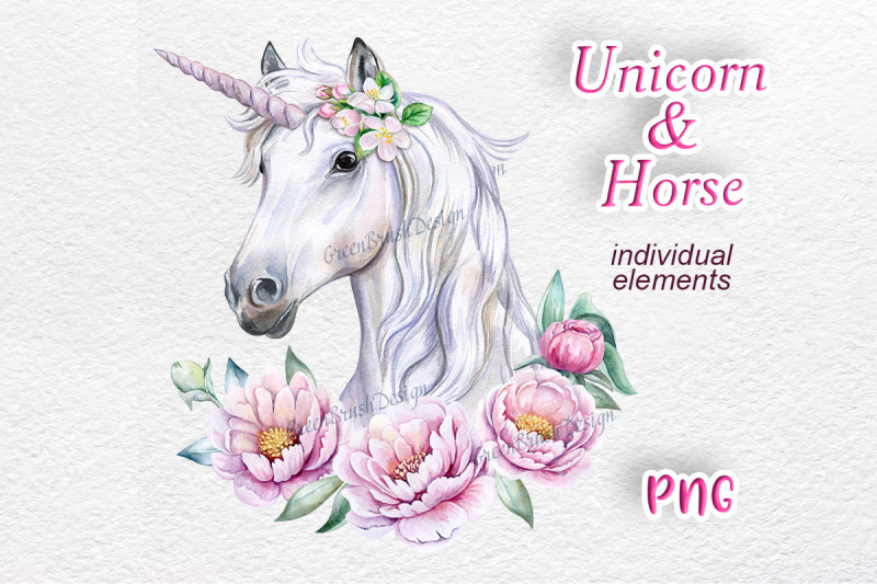 unicorn-face-with-flowers-roses-frame-watercolor