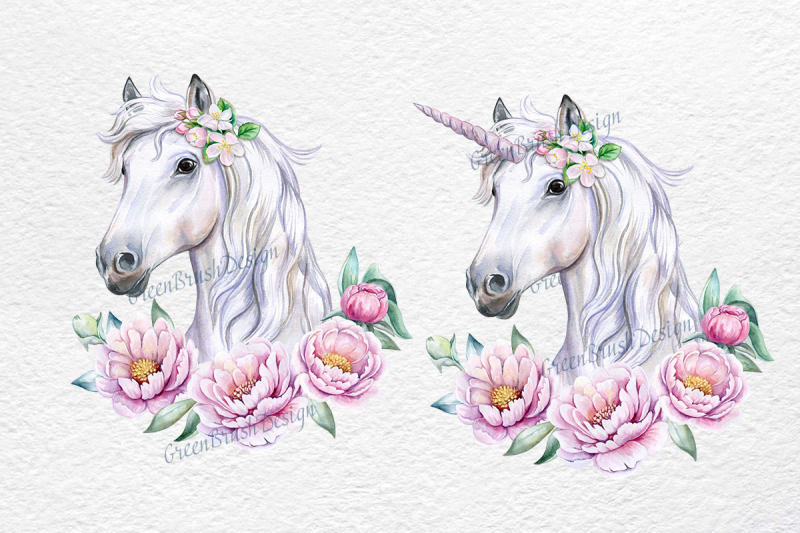 unicorn-face-with-flowers-roses-frame-watercolor