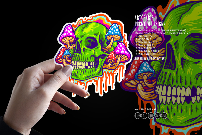 psychedelic-head-skull-with-mushrooms-illustrations