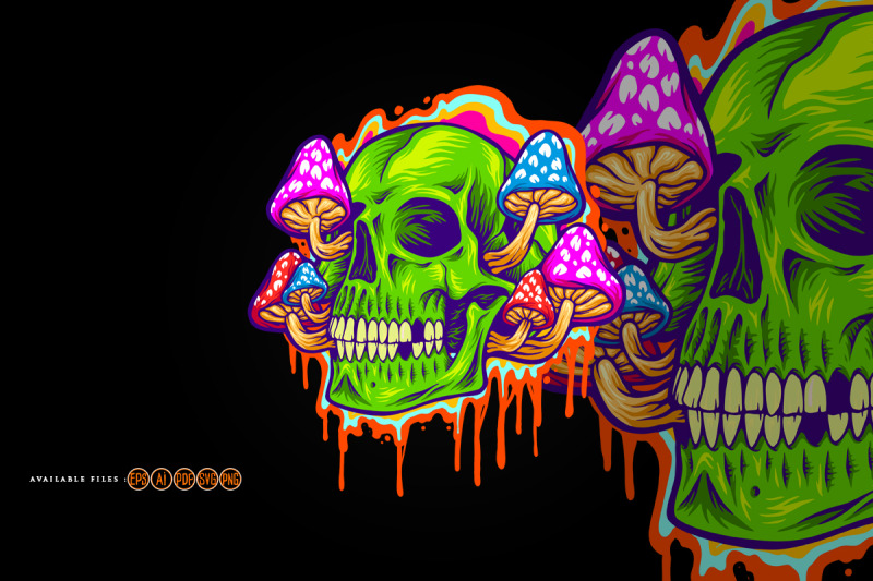 psychedelic-head-skull-with-mushrooms-illustrations