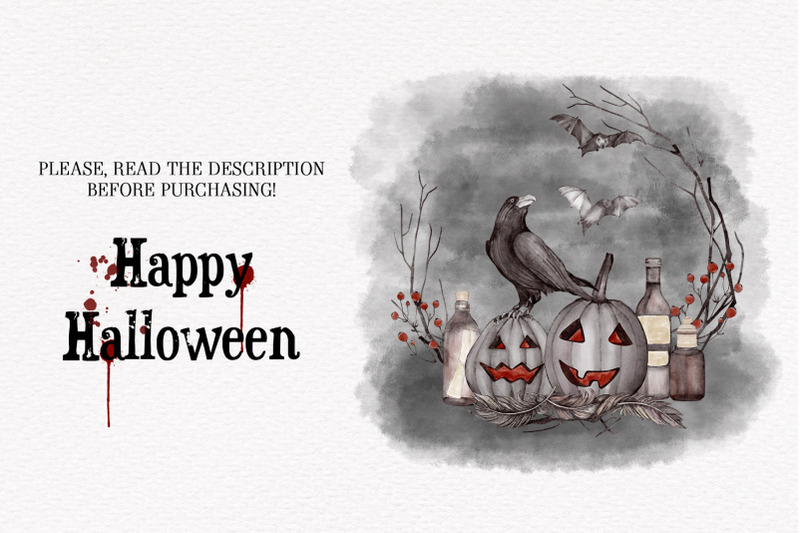 halloween-spooky-autumn-watercolor-clipart-pumpkin-skull-bat-rose-leav
